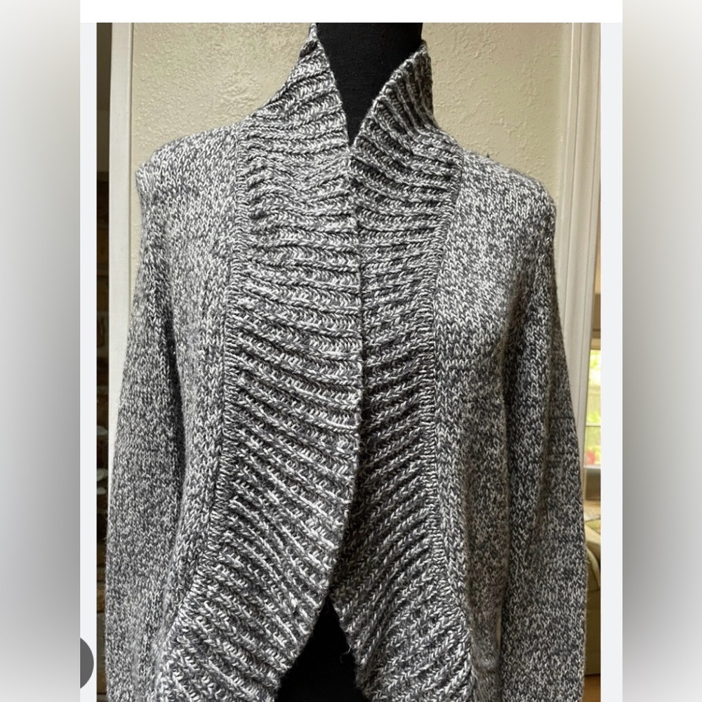Talbots Gray Heathered Shawl-Collar Open Cardigan